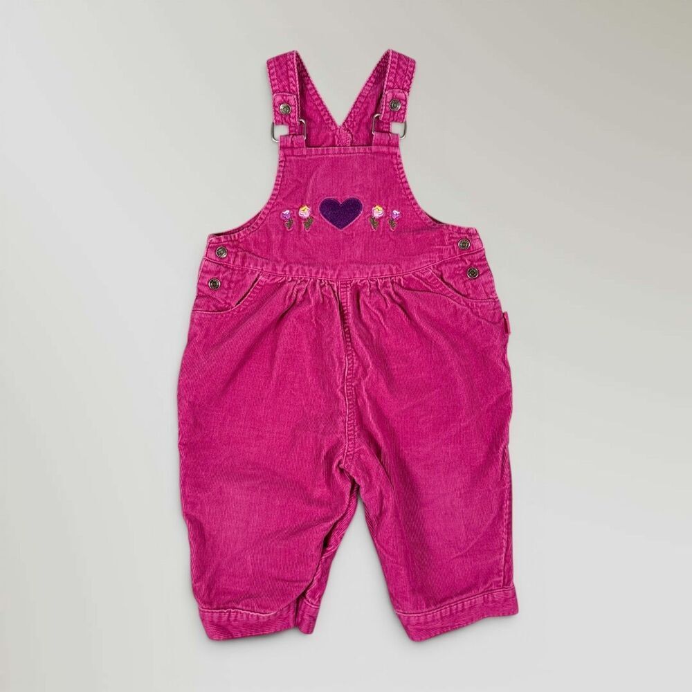 Vintage Carter's Corduroy Overalls Pink Floral Embroidered Cotton 12-18 Month